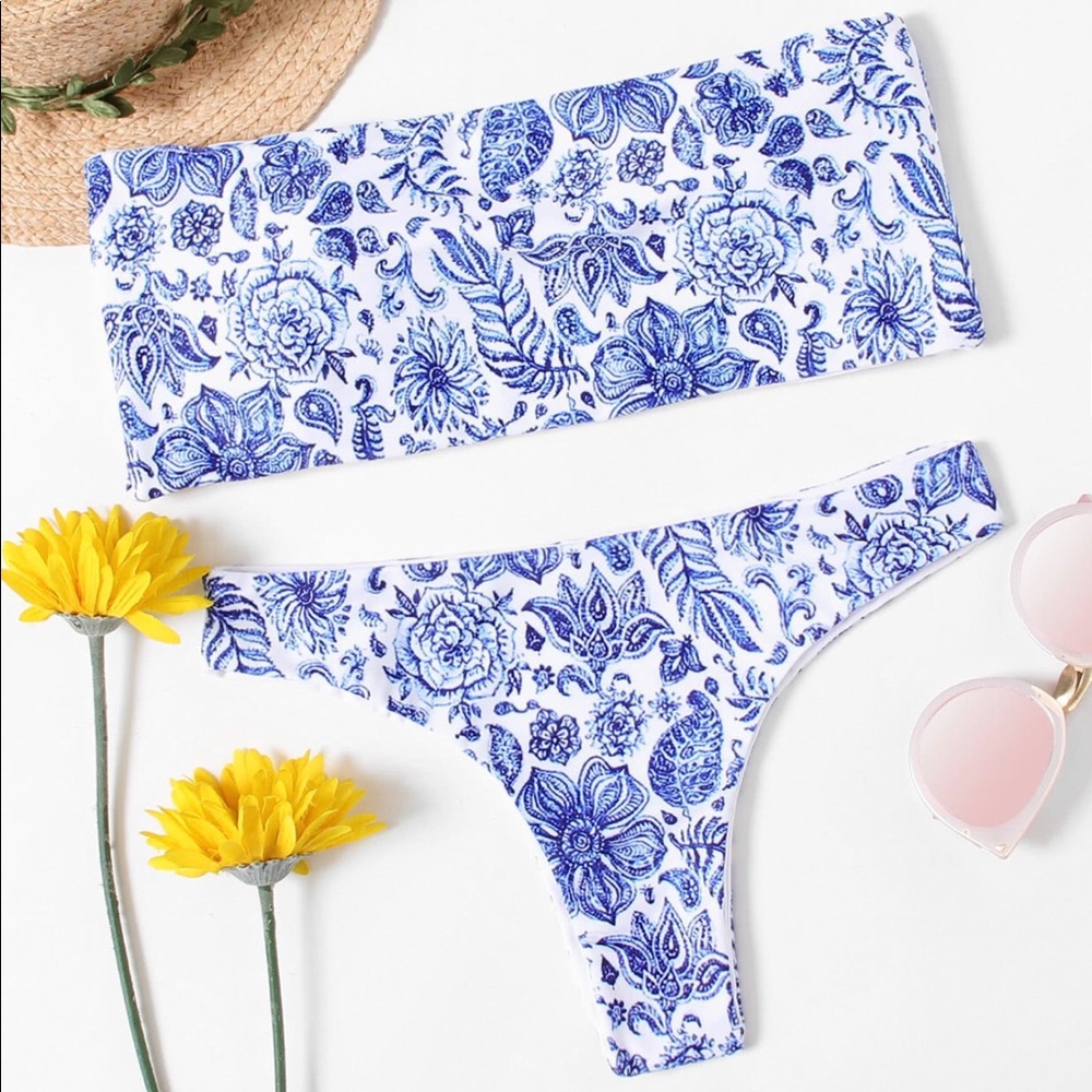 Floral Print Bandeau Bikini Set